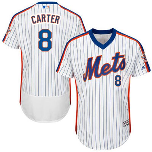 Mets #8 Gary Carter White(Blue Strip) Flexbase Authentic Collection Cooperstown Stitched MLB Jersey